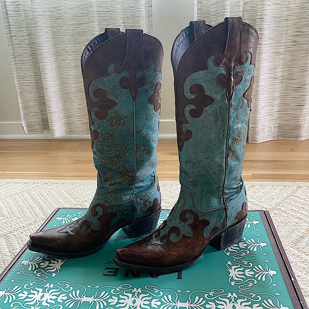 Lane Brown and Turquoise Western Boots